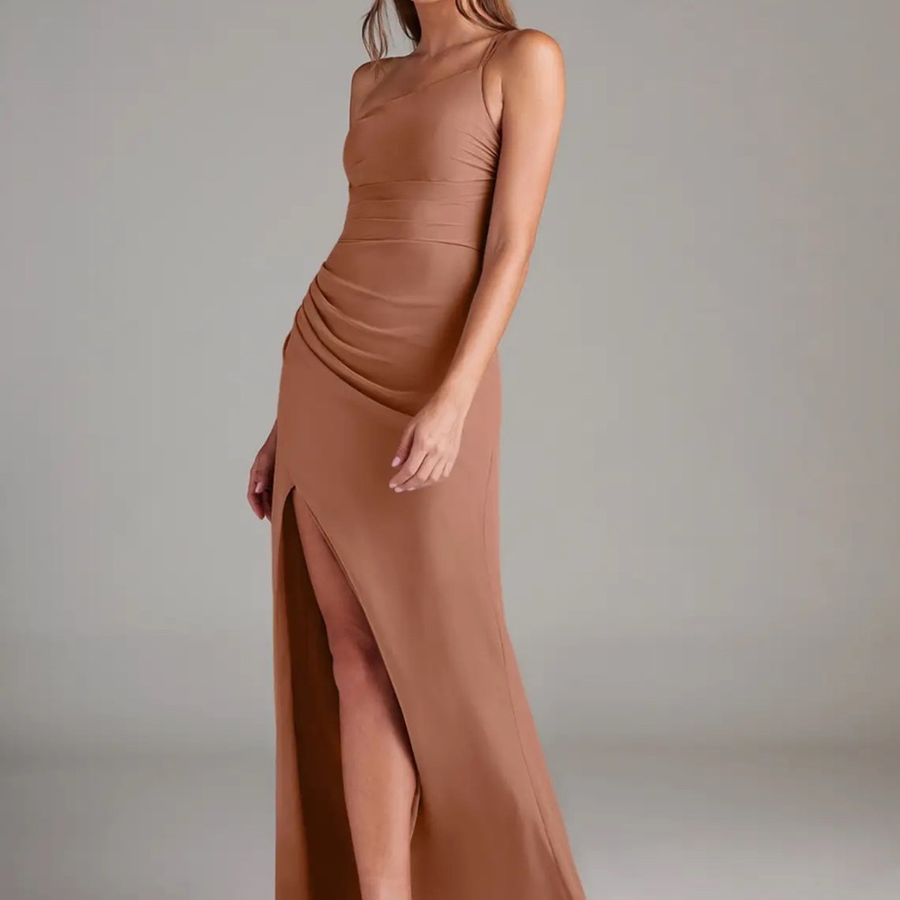 Azazie Maron Stretch Satin Dress in Bronzer